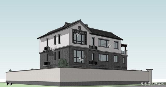 三層中式別墅設(shè)計(jì)圖，綠水青山白墻黛瓦，鄉(xiāng)間恬淡生活躍然眼前