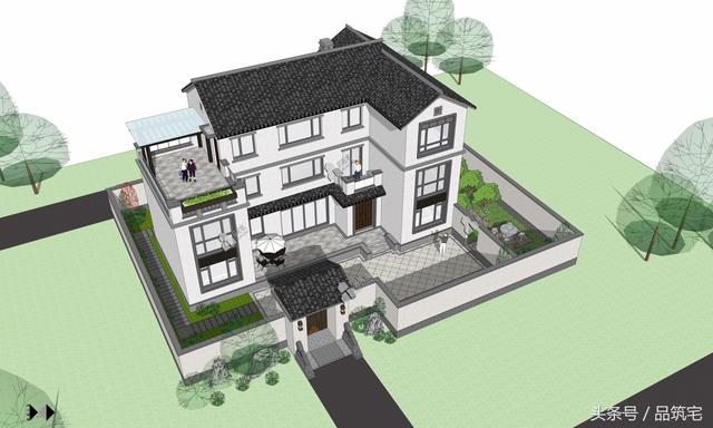三層中式別墅設(shè)計(jì)圖，綠水青山白墻黛瓦，鄉(xiāng)間恬淡生活躍然眼前