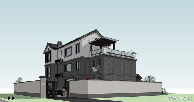 三層中式別墅設(shè)計(jì)圖，綠水青山白墻黛瓦，鄉(xiāng)間恬淡生活躍然眼前