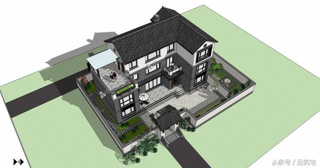 三層中式別墅設(shè)計(jì)圖，綠水青山白墻黛瓦，鄉(xiāng)間恬淡生活躍然眼前