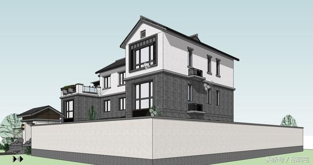 三層中式別墅設(shè)計(jì)圖，綠水青山白墻黛瓦，鄉(xiāng)間恬淡生活躍然眼前