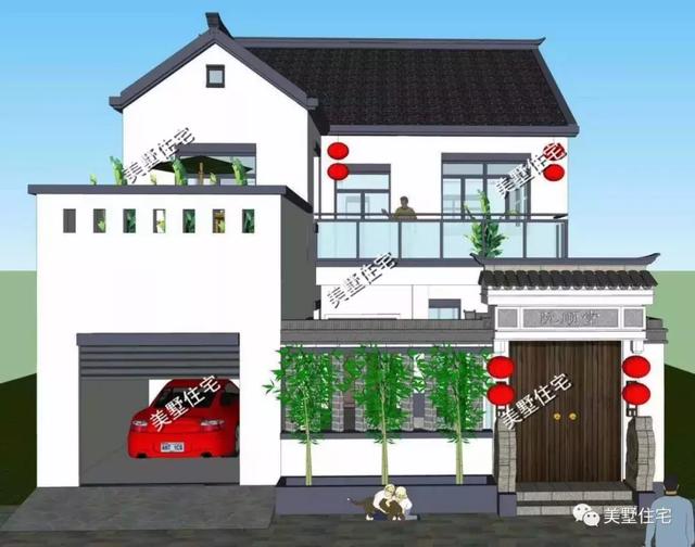 兩層新中式別墅設(shè)計(jì)圖，開(kāi)間10米還帶車庫(kù)和棋牌室，讓全村人都羨慕