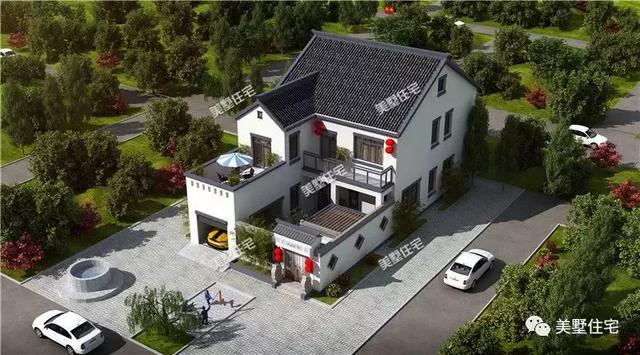 兩層新中式別墅設(shè)計(jì)圖，開(kāi)間10米還帶車庫(kù)和棋牌室，讓全村人都羨慕