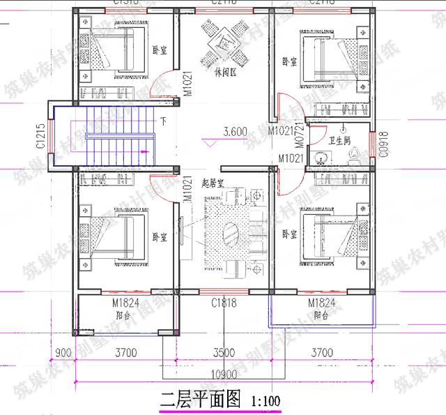 二層簡歐風格別墅設計圖，25萬12×12米4廳6臥帶臥室套房別墅施工效果圖