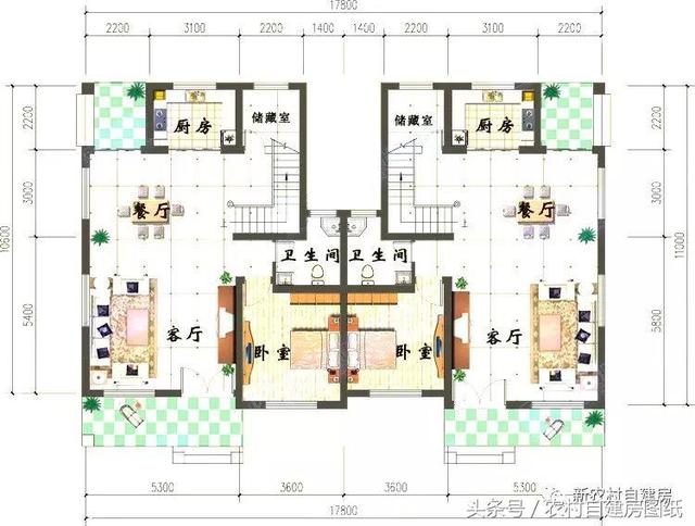 4款雙拼農(nóng)村建房別墅設(shè)計圖，戶型選的好，兄弟和睦父母也高興