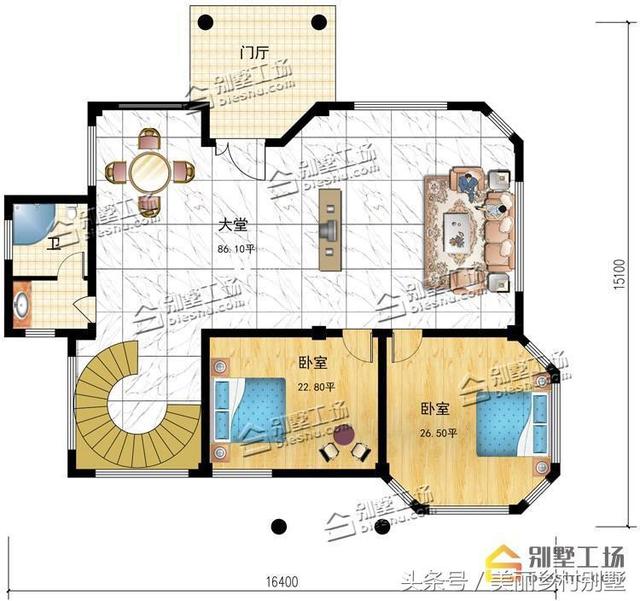 農(nóng)村四層別墅設(shè)計(jì)圖，框架結(jié)構(gòu)帶旋轉(zhuǎn)樓梯，造價(jià)60萬(wàn)左右