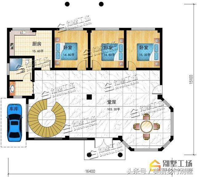 農(nóng)村四層別墅設(shè)計(jì)圖，框架結(jié)構(gòu)帶旋轉(zhuǎn)樓梯，造價(jià)60萬(wàn)左右