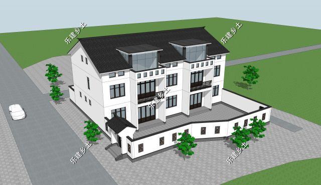 三層21X14米新中式雙拼別墅設(shè)計圖，設(shè)計完成度高，整體性強