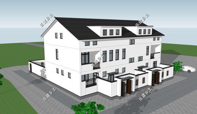 三層21X14米新中式雙拼別墅設(shè)計圖，設(shè)計完成度高，整體性強