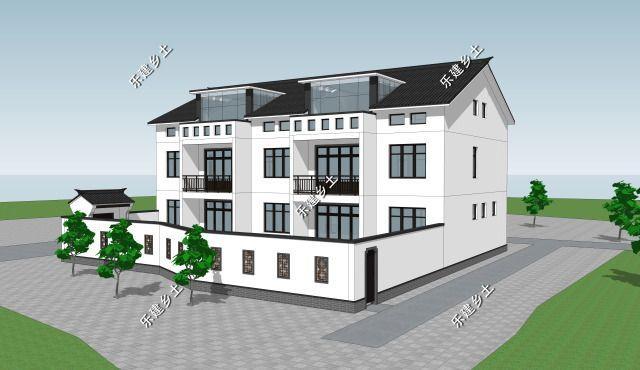 三層21X14米新中式雙拼別墅設(shè)計圖，設(shè)計完成度高，整體性強