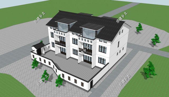 三層21X14米新中式雙拼別墅設(shè)計圖，設(shè)計完成度高，整體性強