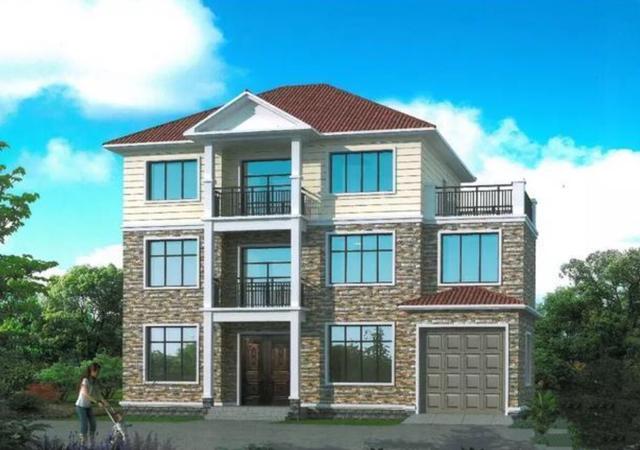 三層自建房設(shè)計施工圖，帶車庫，大露臺，造型簡單，拿圖就可以建了