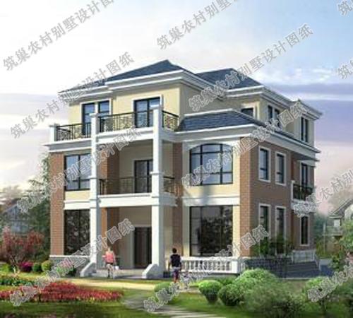 三層帶棋牌室+臥室套間農(nóng)村獨棟別墅施工設(shè)計效果圖，造價45萬左右