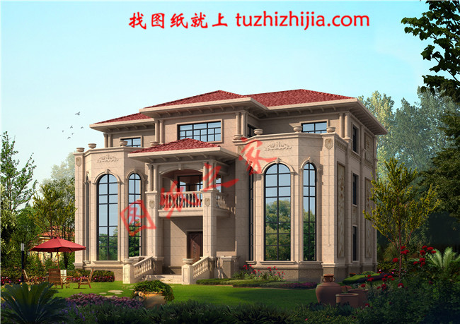 豪華大氣三層農(nóng)村房屋設(shè)計(jì)圖，對(duì)稱(chēng)的主體設(shè)計(jì)大氣恢宏