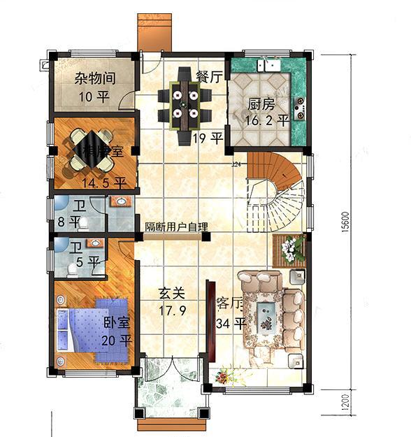 造價(jià)60萬(wàn)12×17米框架結(jié)構(gòu)三層帶挑空客廳別墅設(shè)計(jì)圖，這款設(shè)計(jì)頗具特色
