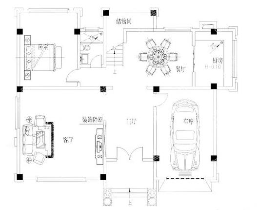 三層農(nóng)村別墅戶型設(shè)計圖，帶涼亭+車庫+挑空客廳，很有特色的一款設(shè)計