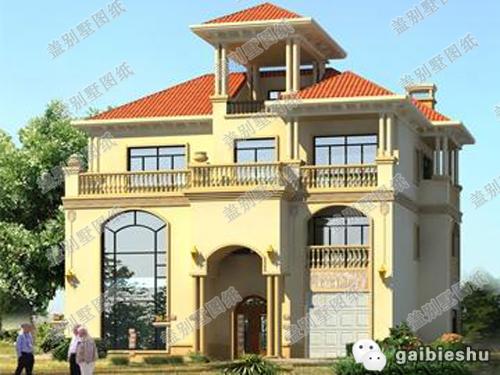 三層農(nóng)村別墅戶型設(shè)計圖，帶涼亭+車庫+挑空客廳，很有特色的一款設(shè)計