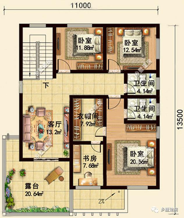 一款只需要20萬(wàn)就能建起的農(nóng)村二層別墅，四室兩廳還有書房露臺(tái)加車庫(kù)，你不心動(dòng)嗎？