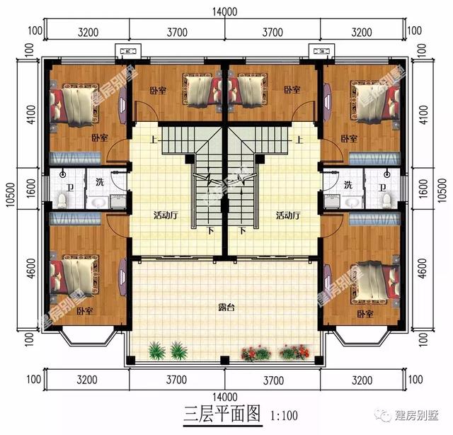 14×10.5米三層雙拼別墅設(shè)計(jì)圖，平屋頂+飄窗，主體50萬(wàn)