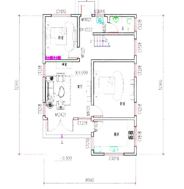 2廳6臥9×13米三層自建房，造價25萬，外觀簡約大方，活動空間充足