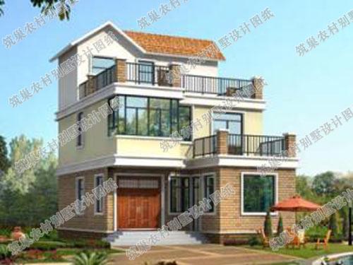 2廳6臥9×13米三層自建房，造價25萬，外觀簡約大方，活動空間充足