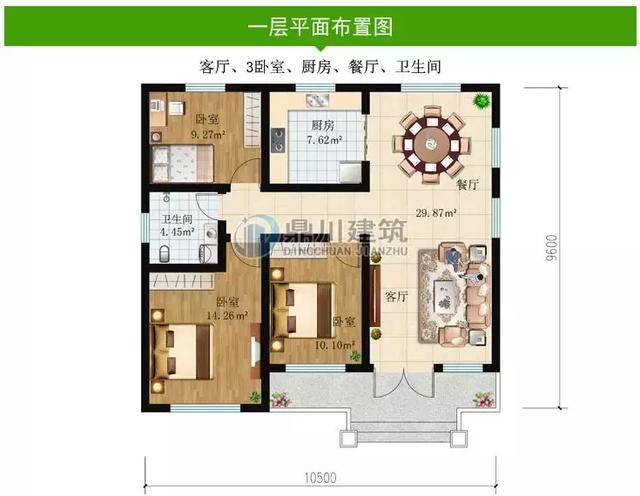 10.5×9.6米一層農(nóng)村自建房，14萬(wàn)建毛坯，經(jīng)濟(jì)實(shí)用還洋氣！