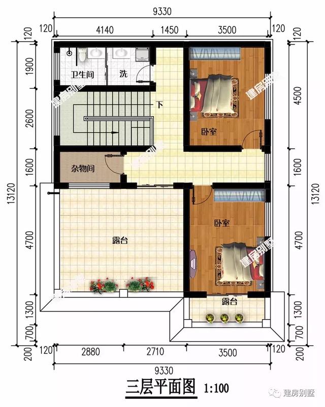 9.3×13米三層農(nóng)村別墅設(shè)計(jì)圖，面磚配的好，也能美的讓人著迷