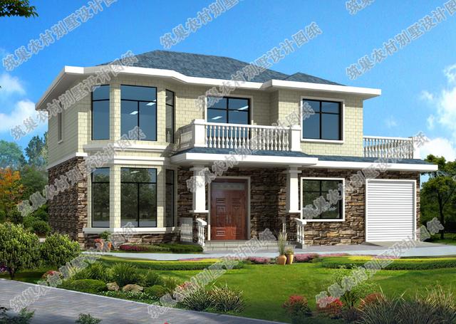 16×10米4廳5臥二層別墅設(shè)計圖，造價28萬，帶車庫飄窗