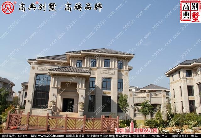 復(fù)式三層純石材別墅設(shè)計圖，整體構(gòu)造時尚大氣，帶影視廳+地下室+車庫