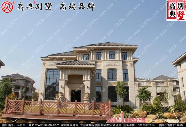 復(fù)式三層純石材別墅設(shè)計圖，整體構(gòu)造時尚大氣，帶影視廳+地下室+車庫