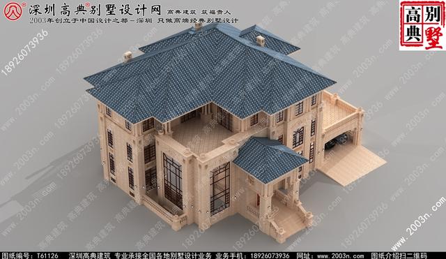 復(fù)式三層純石材別墅設(shè)計圖，整體構(gòu)造時尚大氣，帶影視廳+地下室+車庫