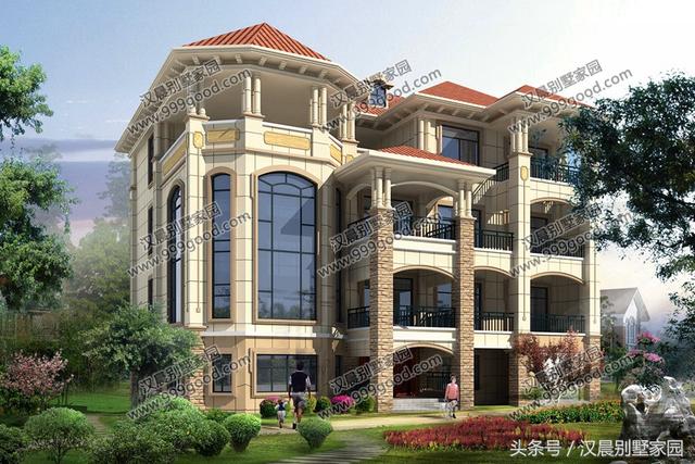 17.6米X15.6米歐式四層別墅設(shè)計(jì)圖，豪華大氣，帶大露臺(tái)+車庫(kù)，商住兩用