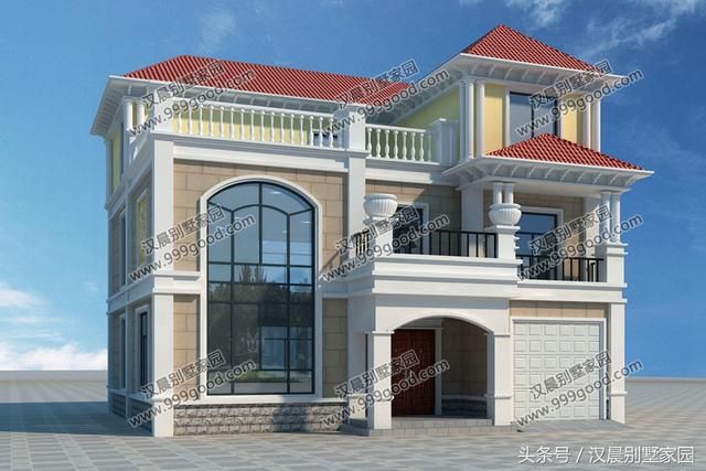 12.3X12.1米三層歐式別墅設(shè)計(jì)圖，大氣經(jīng)典，帶車庫。