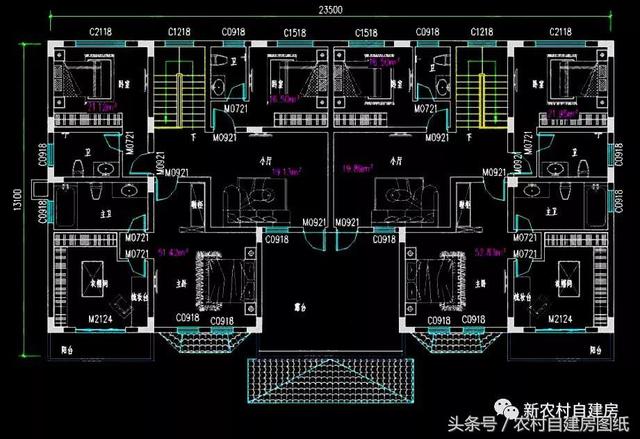 五棟兄弟雙拼別墅設(shè)計(jì)圖，3款共堂屋，一款帶門面，單戶最低16萬(wàn)