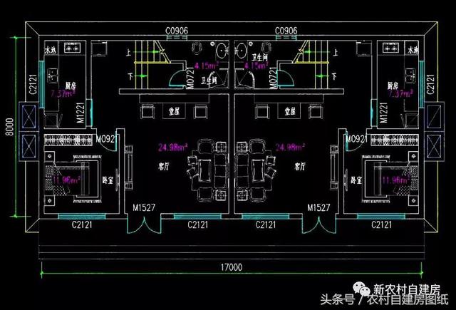 五棟兄弟雙拼別墅設(shè)計(jì)圖，3款共堂屋，一款帶門面，單戶最低16萬(wàn)