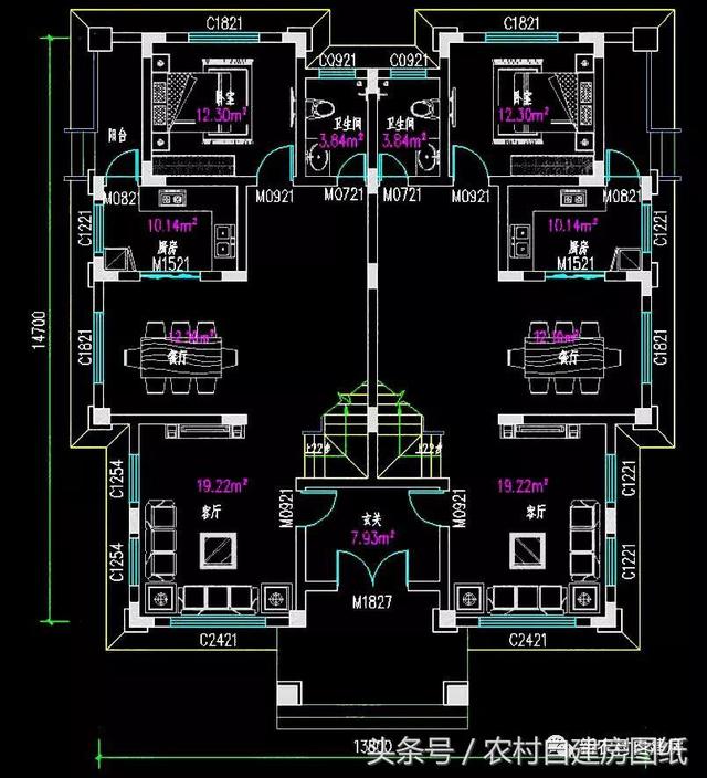 五棟兄弟雙拼別墅設(shè)計(jì)圖，3款共堂屋，一款帶門面，單戶最低16萬(wàn)