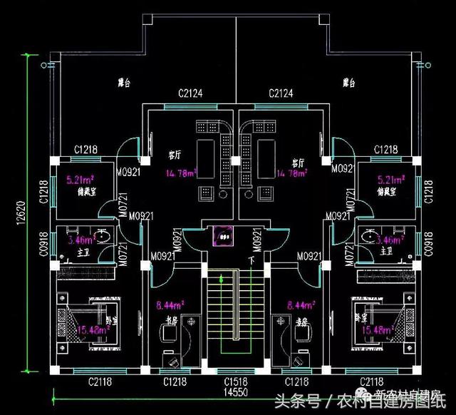五棟兄弟雙拼別墅設(shè)計(jì)圖，3款共堂屋，一款帶門面，單戶最低16萬(wàn)