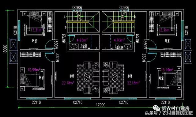 五棟兄弟雙拼別墅設(shè)計(jì)圖，3款共堂屋，一款帶門面，單戶最低16萬(wàn)