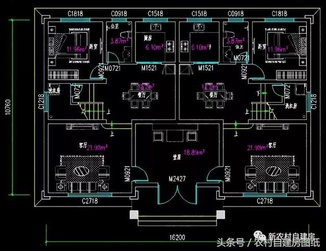 五棟兄弟雙拼別墅設(shè)計(jì)圖，3款共堂屋，一款帶門面，單戶最低16萬(wàn)