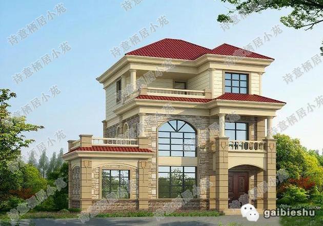 三層新農(nóng)村住宅設(shè)計(jì)圖，占地100平，采用框架結(jié)構(gòu)，主體造價(jià)30萬，附有建成效果圖