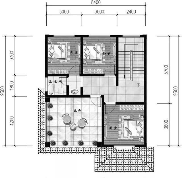三層新農(nóng)村住宅設(shè)計(jì)圖，占地100平，采用框架結(jié)構(gòu)，主體造價(jià)30萬，附有建成效果圖