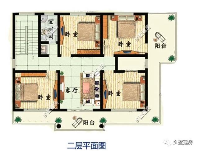 二層現(xiàn)代風(fēng)格農(nóng)村自建房設(shè)計圖，黃墻紅頂醒目又溫馨，大家都要這樣建！