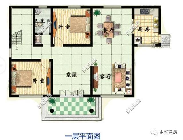 二層現(xiàn)代風(fēng)格農(nóng)村自建房設(shè)計圖，黃墻紅頂醒目又溫馨，大家都要這樣建！