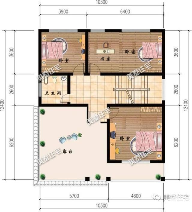 30萬10X12米三層別墅設(shè)計圖，7室2廳大露臺，建一棟自己的小房子，感受這身邊的美好