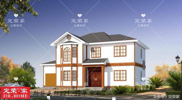 帶車(chē)庫(kù)雙層實(shí)用別墅戶(hù)型圖，造型莊重但又不失活潑，整體給人以大氣之感