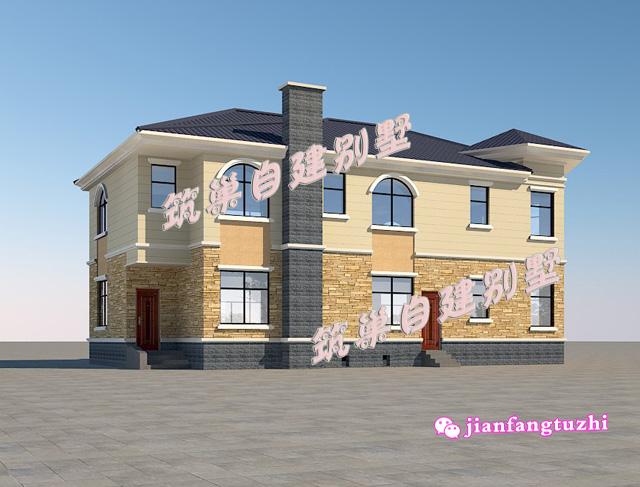 二層帶煙囪農(nóng)村自建別墅設(shè)計(jì)圖，磚混結(jié)構(gòu)18x10米160平米，主體造價(jià)25萬(wàn)