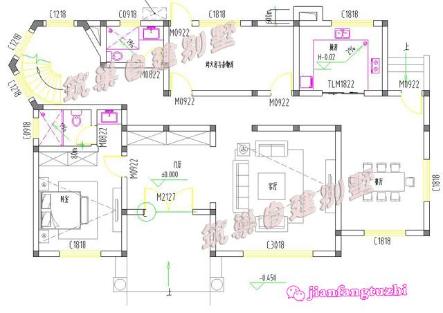 二層帶煙囪農(nóng)村自建別墅設(shè)計(jì)圖，磚混結(jié)構(gòu)18x10米160平米，主體造價(jià)25萬(wàn)
