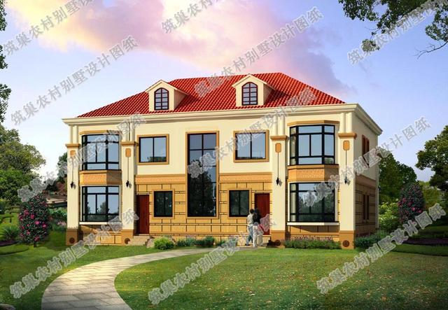 二層雙拼別墅全套施工效果圖，室內(nèi)布局對(duì)稱設(shè)計(jì)，空間劃分合理，外立面溫暖大氣，一起來看看