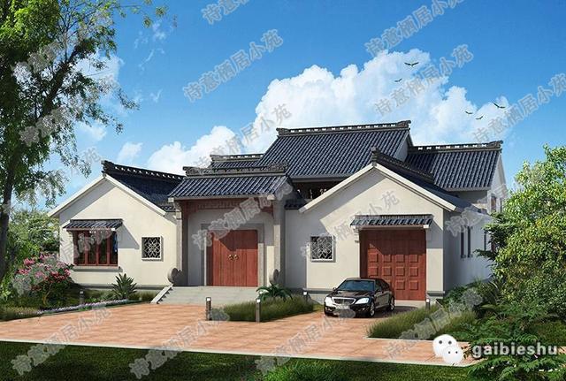 20×22米二層四合院中式別墅設(shè)計(jì)圖，設(shè)置內(nèi)院、圍墻，有主樓和副樓，私密性極高，仿佛與世隔絕，恬靜淡雅