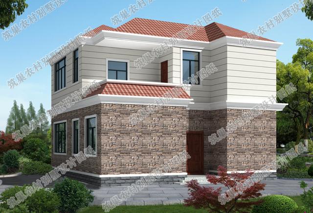 農(nóng)村二層自建房全套施工效果圖25萬11×11米1廳4臥，有飄窗、雙露臺(tái)設(shè)計(jì)，施工難度低